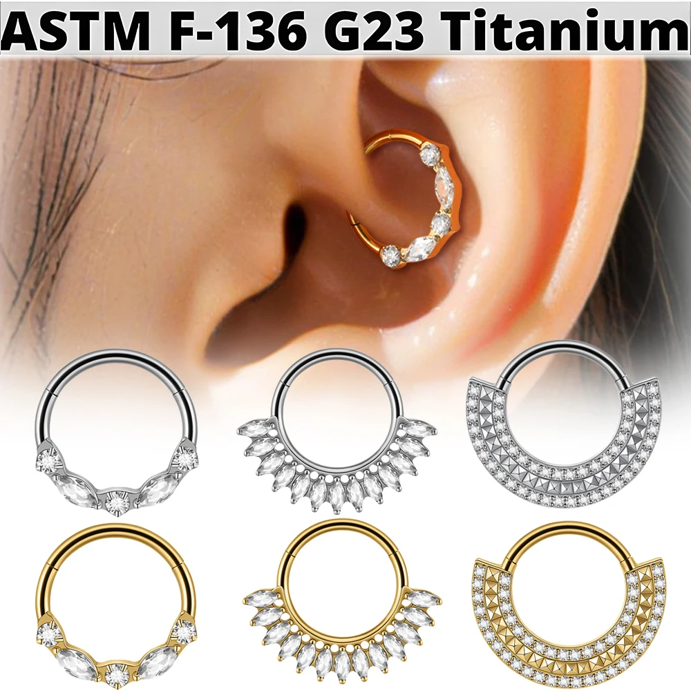 1PC Pure Titanium G23 Septum Ring Nose Clip CZ Earrings Hoop 16G Conch Ear Cartilage Tragus Lobe Body Piercing Jewelry