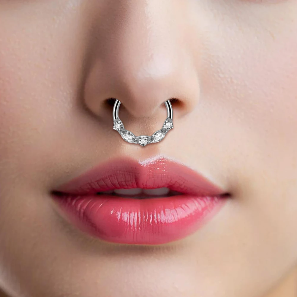 1PC Pure Titanium G23 Septum Ring Nose Clip CZ Earrings Hoop 16G Conch Ear Cartilage Tragus Lobe Body Piercing Jewelry