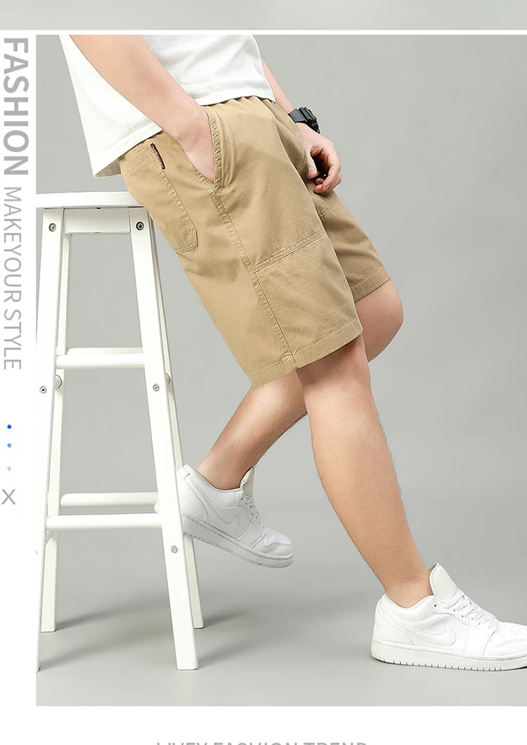 Summer Shorts Man 100% Cotton Lightweight Breathable Casual Fashion Short Pants Elastic Drawstring Outdoor Hiking Shorts
