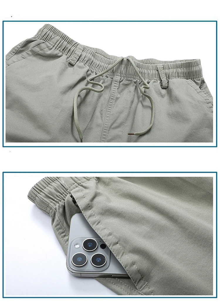 Summer Shorts Man 100% Cotton Lightweight Breathable Casual Fashion Short Pants Elastic Drawstring Outdoor Hiking Shorts