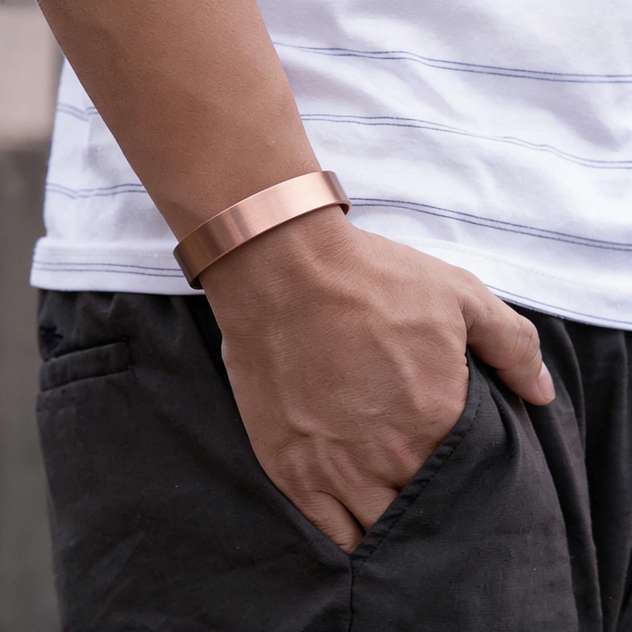 Vinterly Pure Copper Bracelets 15mm Matte Adjustable Open Cuff Bangles Health Energy High Magnet Jewelry Male Resizable Metal