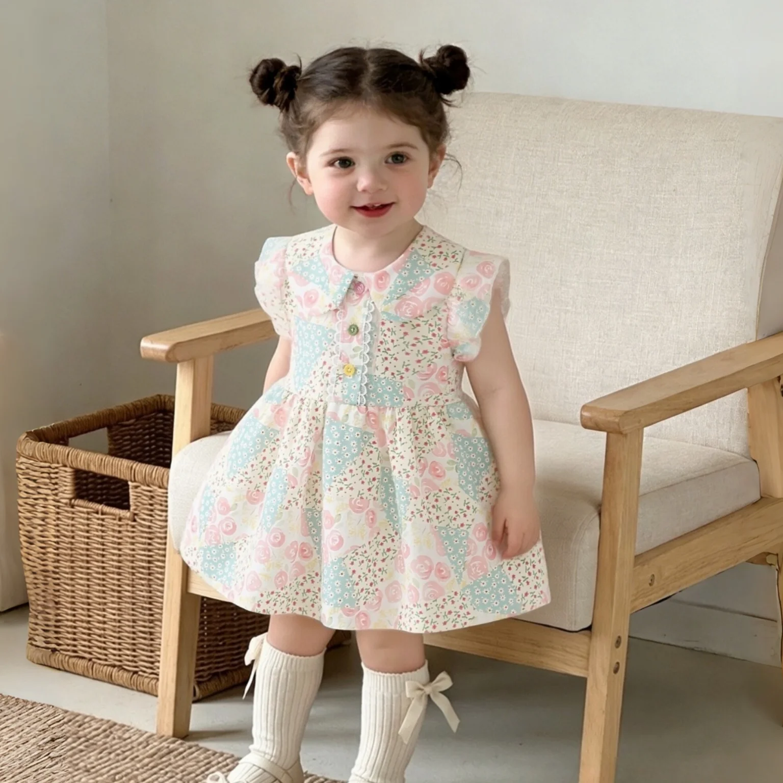 Sweet Lovely Summer New Baby Girl Dress Flower Print Birthday Party Princess Dress Children's Clothing 9 Months - 4 Years Old