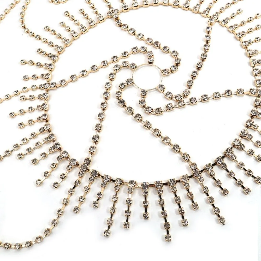 Flash Rhinestone Cap Headpiece Fringe Mesh Full Rhinestone Inlay Crystal Head Chain Retro Style Personalized Tassel Headband