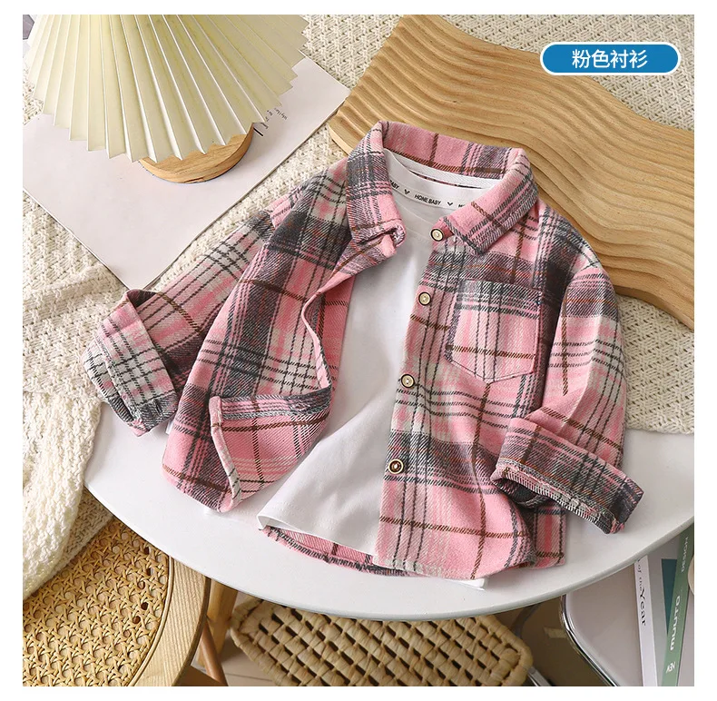 Boys' Sweatshirts Long Sleeve Autumn Plaid Shirt Children's Retro Color Matching Cardigan New Style Lapel Top Jacket for Girls