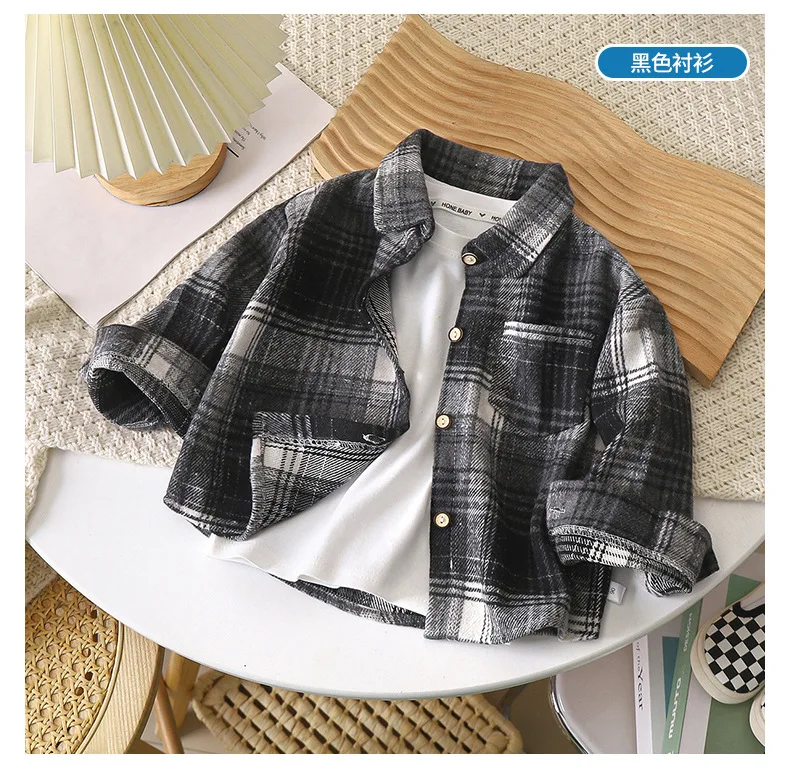 Boys' Sweatshirts Long Sleeve Autumn Plaid Shirt Children's Retro Color Matching Cardigan New Style Lapel Top Jacket for Girls