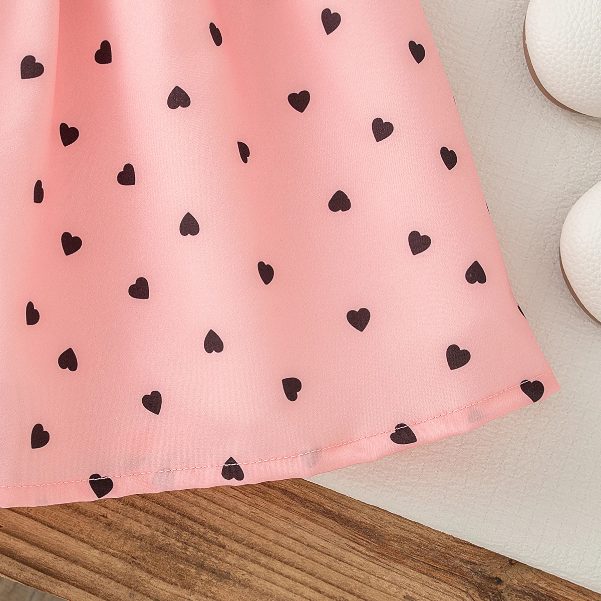 Baby Girl Dress Summer New Sweet Lovely Heart Print Square Neck Bubble Sleeves Fashion Baby Clothes 6 Months - 3 Years