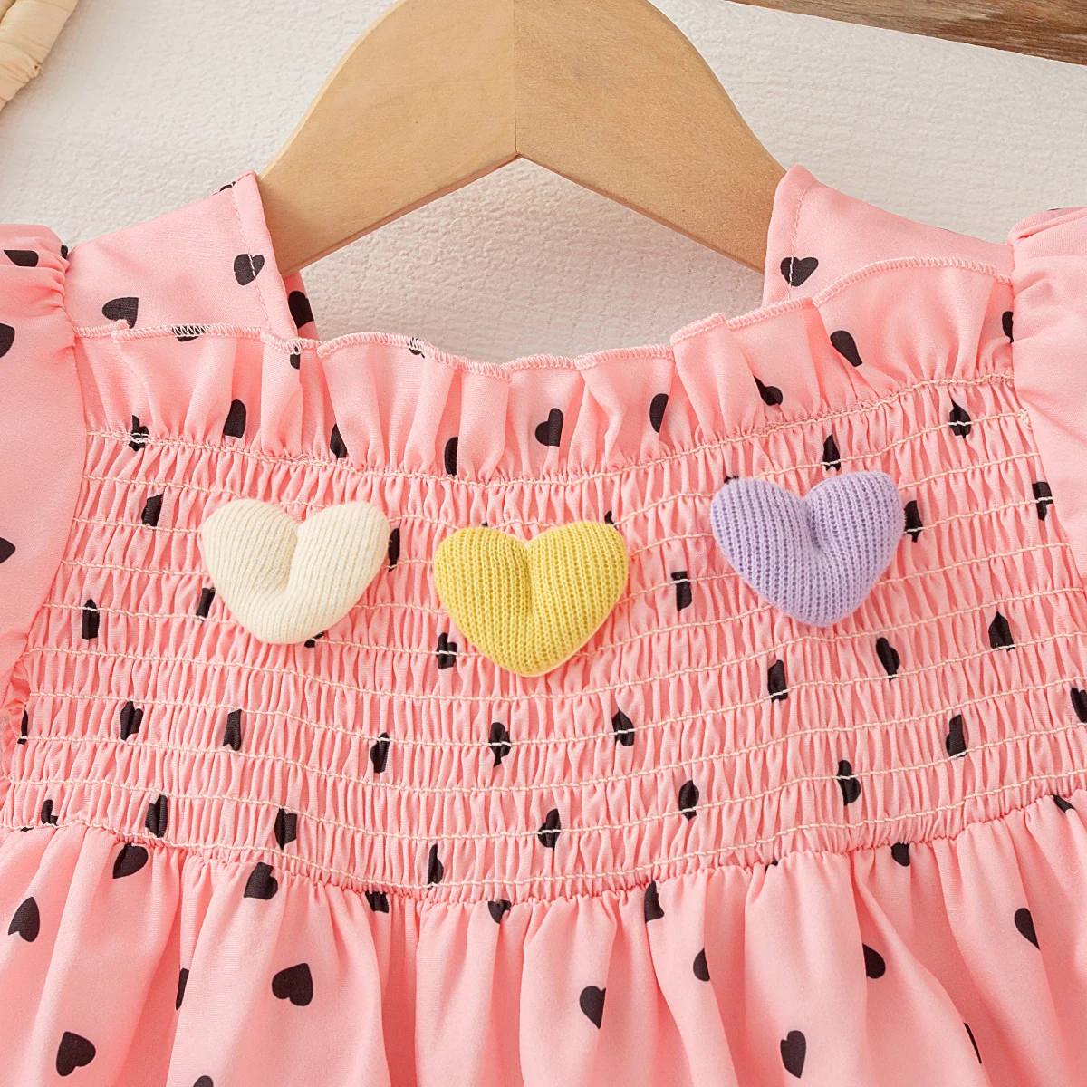 Baby Girl Dress Summer New Sweet Lovely Heart Print Square Neck Bubble Sleeves Fashion Baby Clothes 6 Months - 3 Years