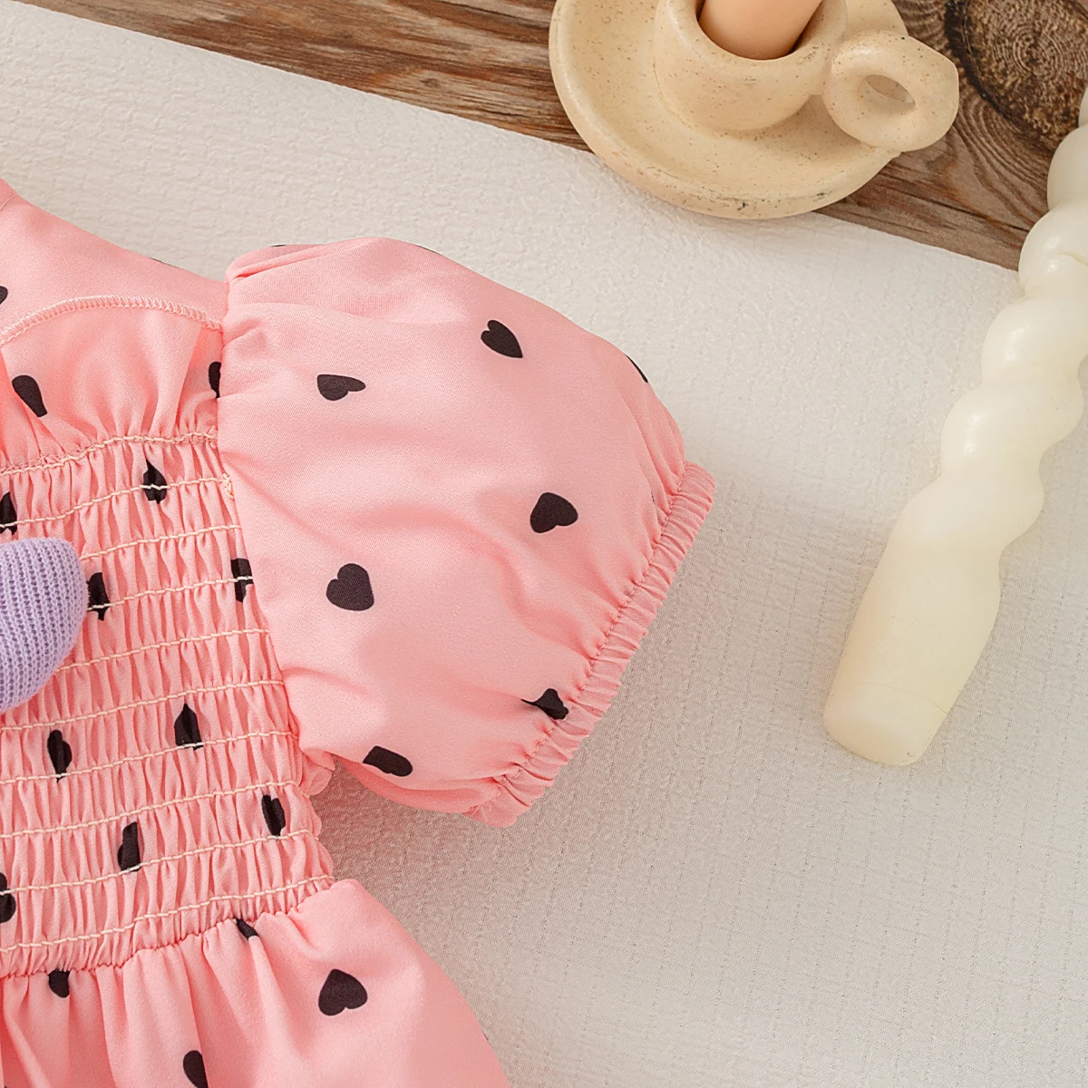 Baby Girl Dress Summer New Sweet Lovely Heart Print Square Neck Bubble Sleeves Fashion Baby Clothes 6 Months - 3 Years