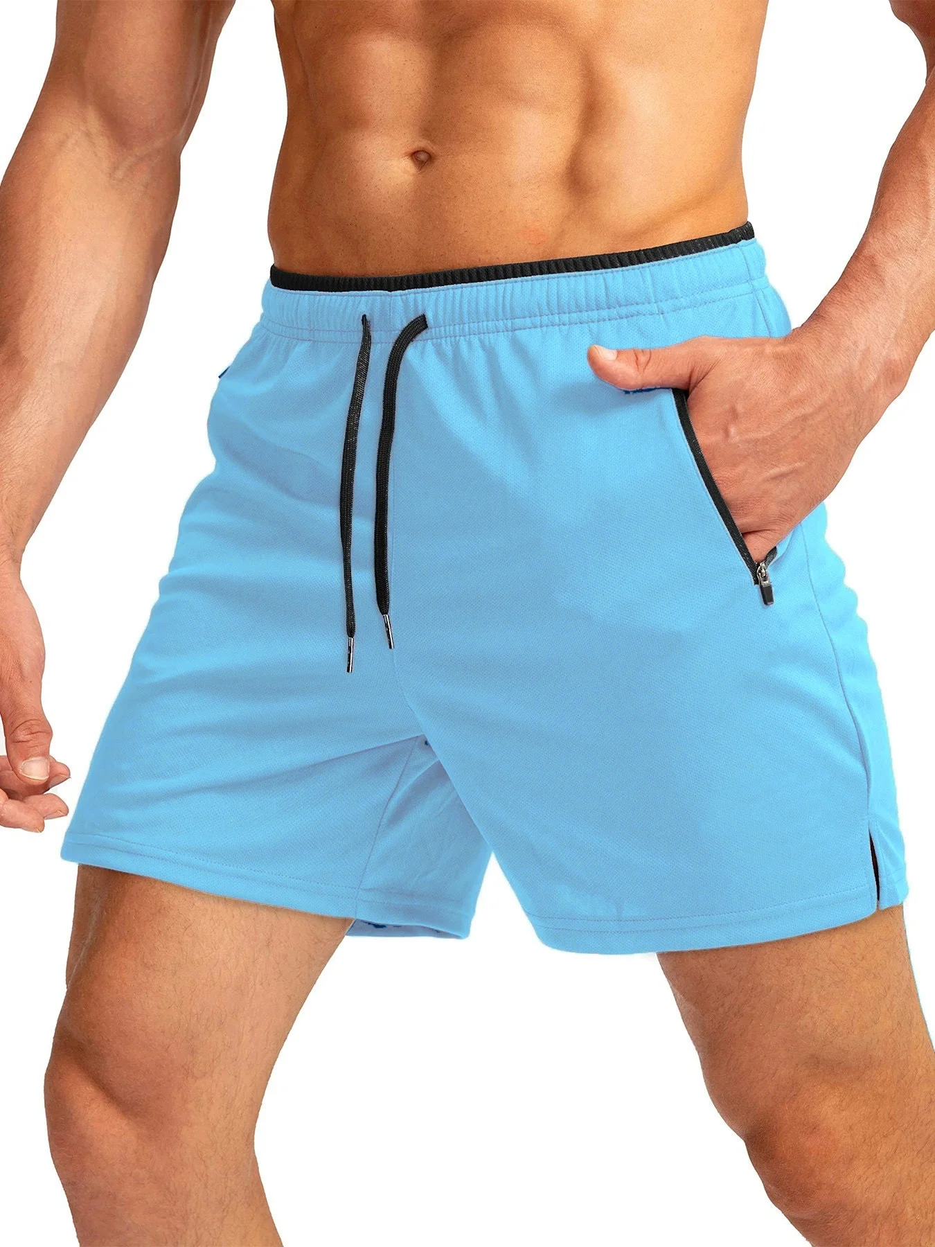 Summer hot sale Men drawstring sports shorts with zippers on both sides pockets, fashionable and comfortable 