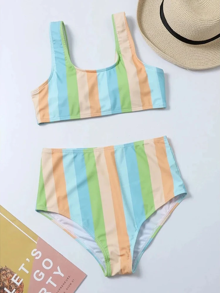 High Waist Bikini Women Swimsuit Push Up Swimwear Woman 2026 Sexy Striped Bikinis Sets Female Bandeau Bathing Suits Beach Wear