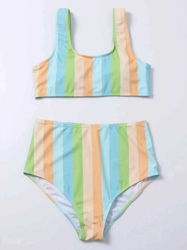 High Waist Bikini Women Swimsuit Push Up Swimwear Woman 2026 Sexy Striped Bikinis Sets Female Bandeau Bathing Suits Beach Wear