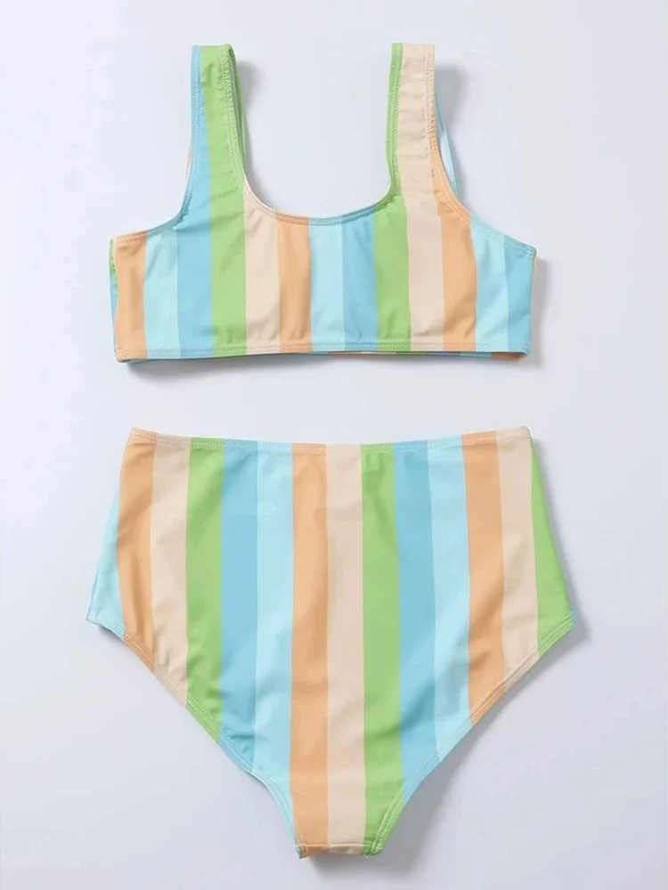High Waist Bikini Women Swimsuit Push Up Swimwear Woman 2026 Sexy Striped Bikinis Sets Female Bandeau Bathing Suits Beach Wear