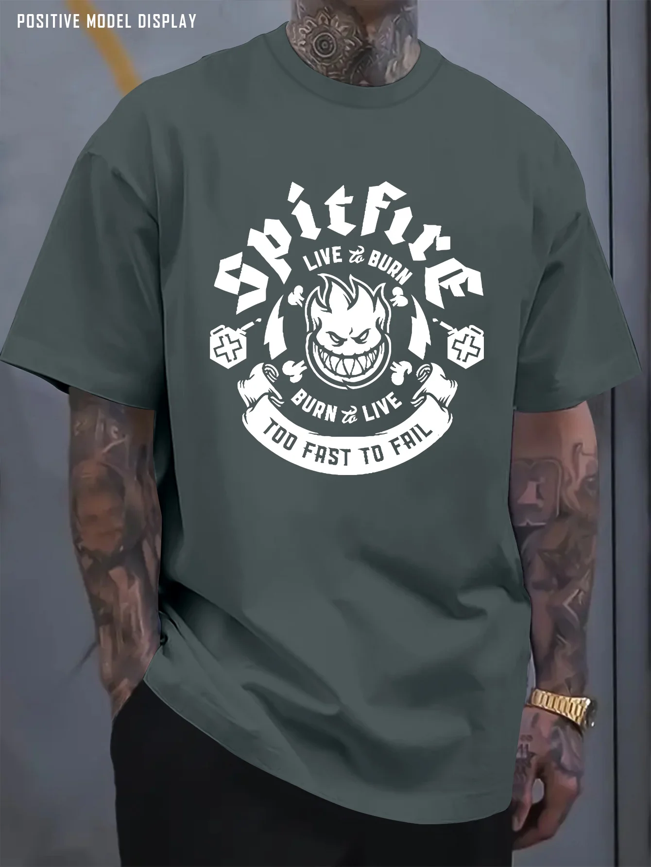 Summer Men's 100% Cotton Casual Loose Letter Pattern Printed Comfortable Sports Round Neck Short Sleeved T-Shirt Top