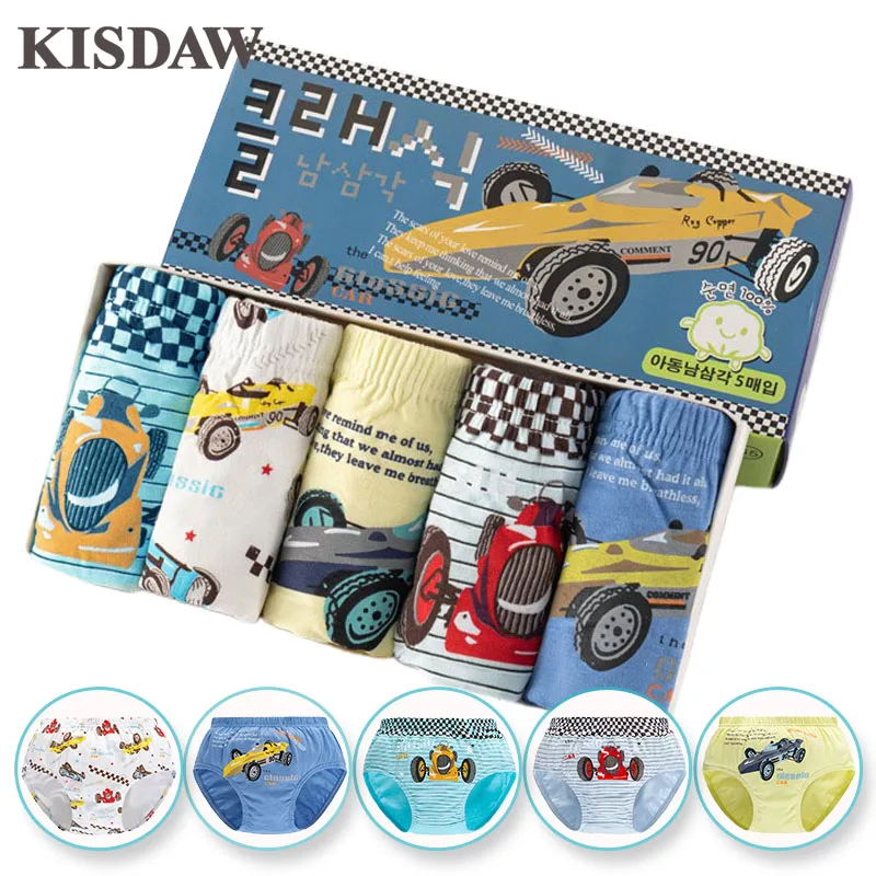 5-Pack Boys Underwear Soft Cotton Boys Briefs Cartoon Race Cars Kids Panties Breathable Knickers For Boys Exquisite Box Package