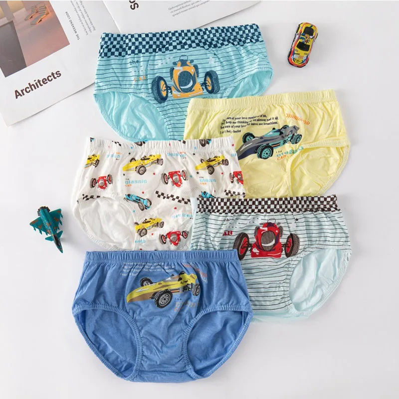 5-Pack Boys Underwear Soft Cotton Boys Briefs Cartoon Race Cars Kids Panties Breathable Knickers For Boys Exquisite Box Package