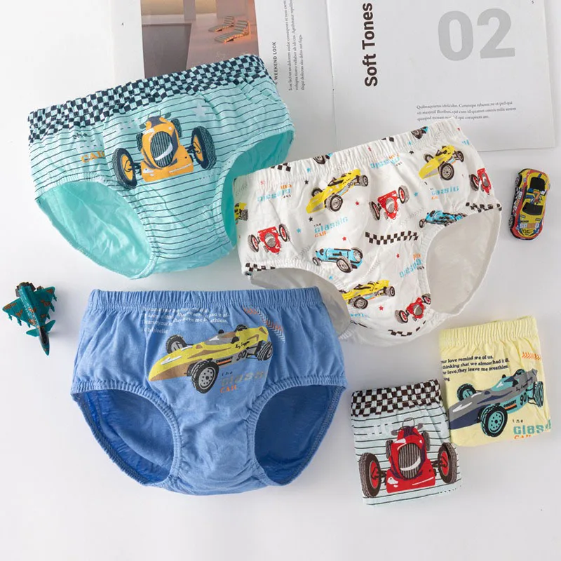 5-Pack Boys Underwear Soft Cotton Boys Briefs Cartoon Race Cars Kids Panties Breathable Knickers For Boys Exquisite Box Package