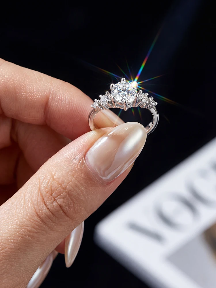 925 Sterling Silver Fashion Real 1CT Certified Moissanite Diamond Engagement Rings for Women Wedding High Quality Fine Jewelry