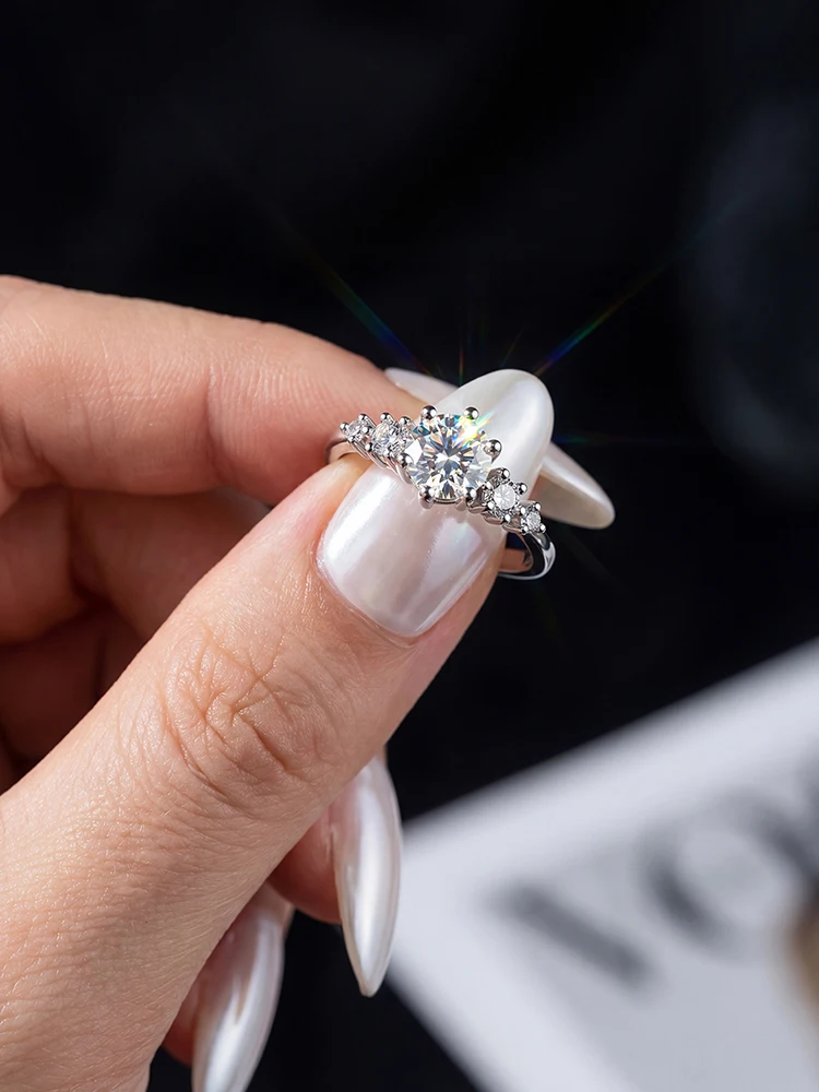 925 Sterling Silver Fashion Real 1CT Certified Moissanite Diamond Engagement Rings for Women Wedding High Quality Fine Jewelry