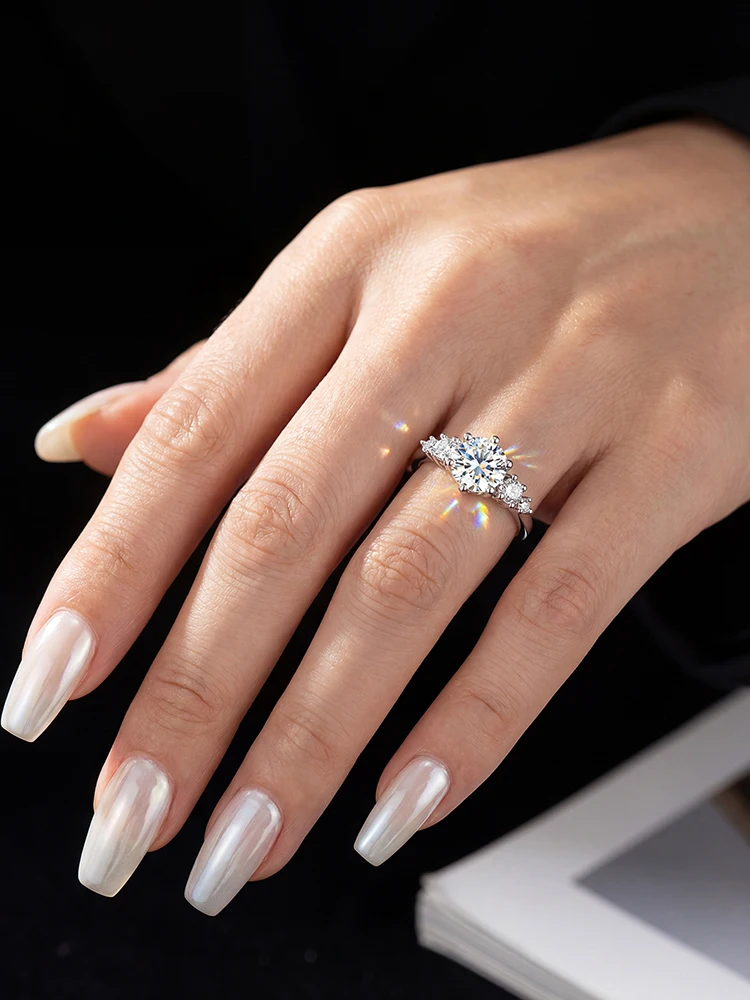 925 Sterling Silver Fashion Real 1CT Certified Moissanite Diamond Engagement Rings for Women Wedding High Quality Fine Jewelry