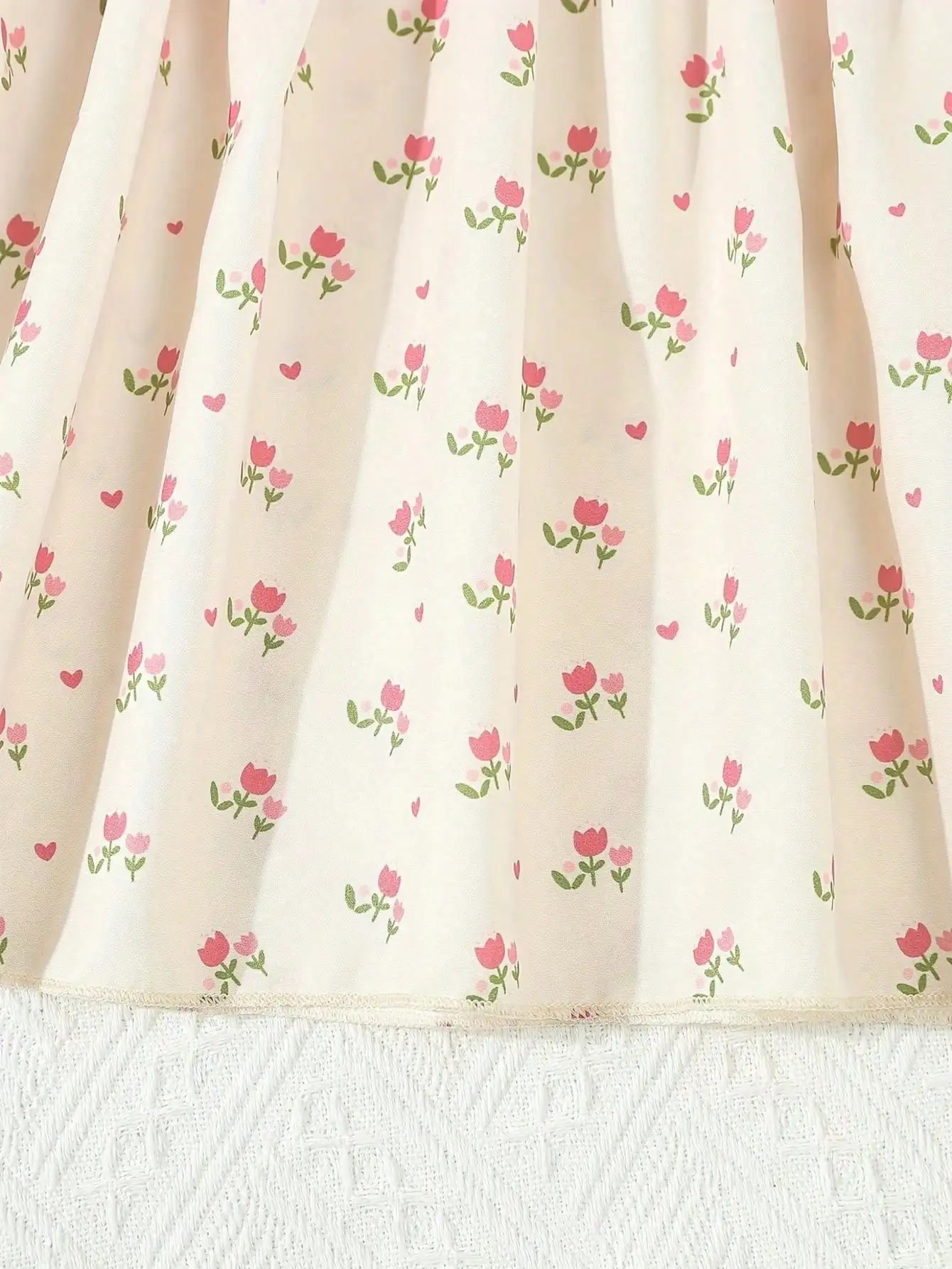 Summer Style Girls' Sleeveless Round Neck Flying Sleeve Pink Printed Dress, Cute Outfit, With Belt