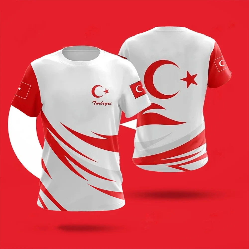 3D Print Turkey Flag Sport Quickdry Breathable Men Women TShirt Outdoor Football Jersey Team Loose Parent-child Short Sleeve Top