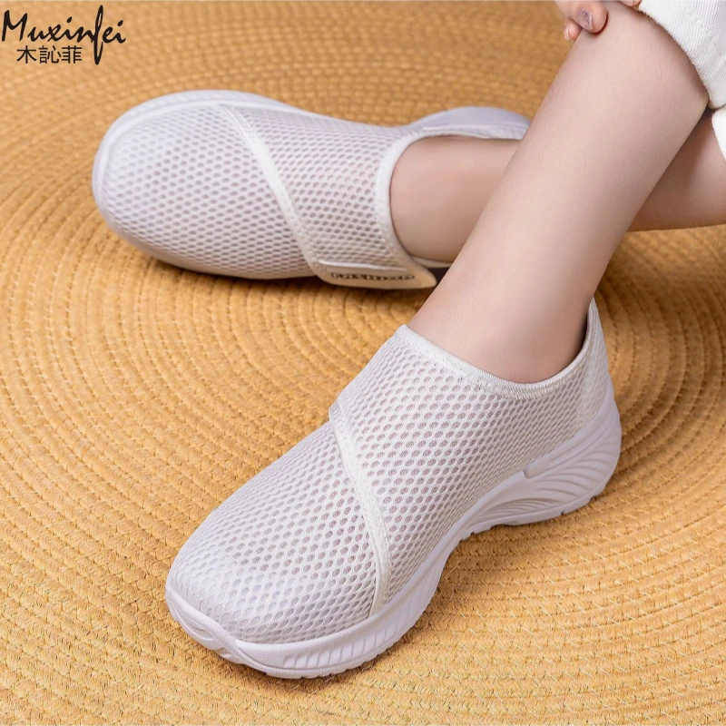 Women's Spring New Casual Versatile Mesh Breathable Velcro Soft Bottom Non Tiring Foot Size Hiking Shoes 36-43