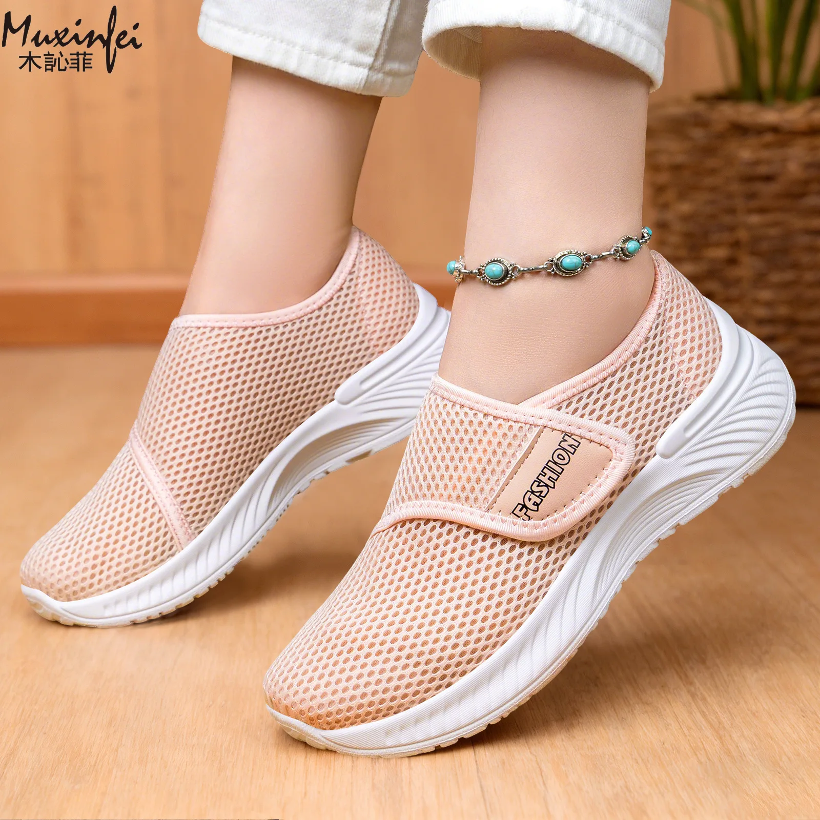 Women's Spring New Casual Versatile Mesh Breathable Velcro Soft Bottom Non Tiring Foot Size Hiking Shoes 36-43