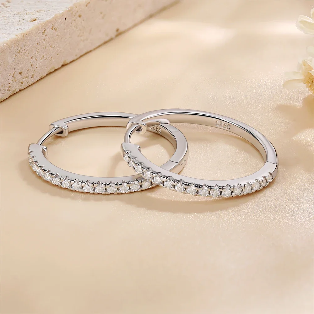 Pretty Beauty 23mm Moissanite Hoop Earrings S925 Sterling Silver for Women Wedding Party White Gold Plated Fine Jewelry Gifts