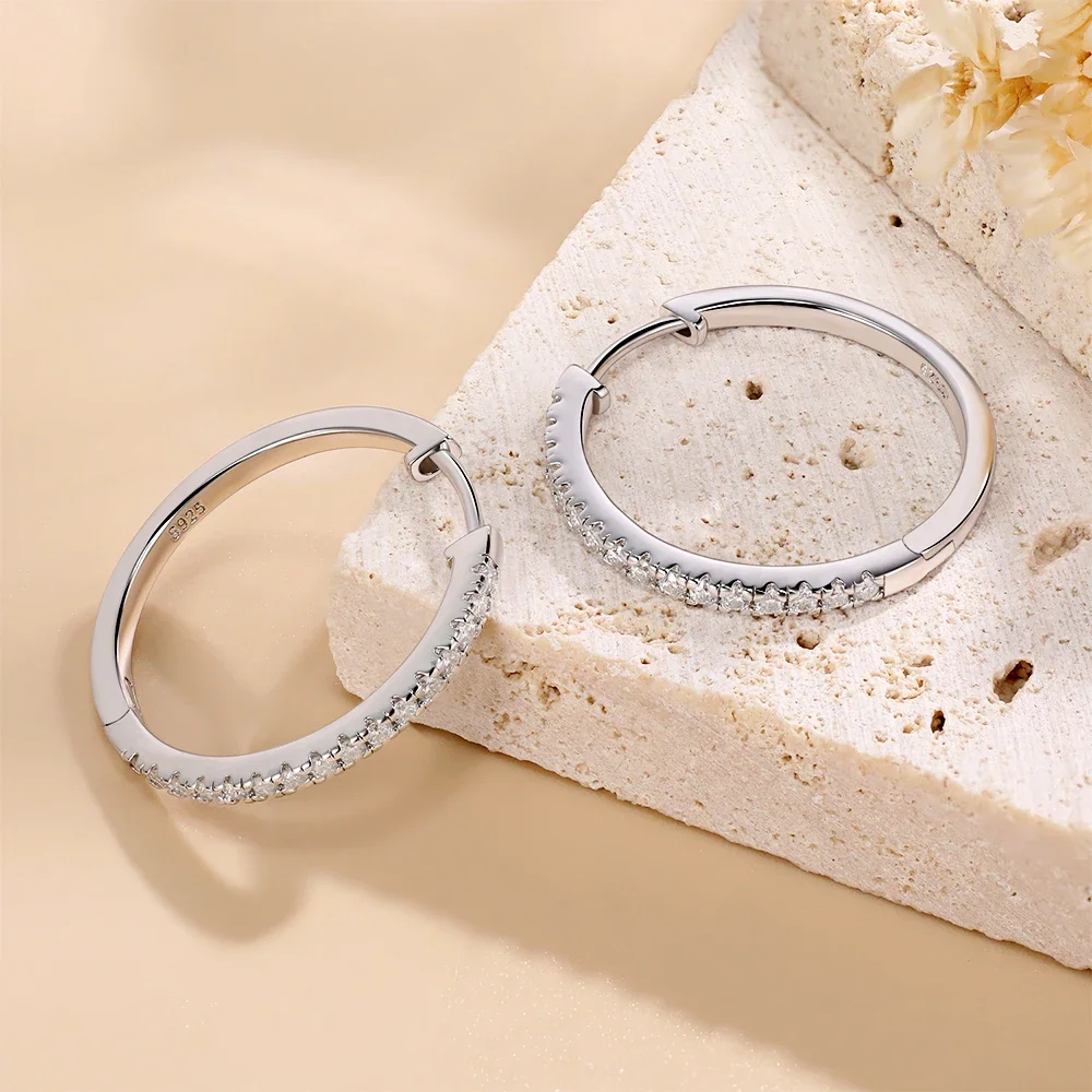 Pretty Beauty 23mm Moissanite Hoop Earrings S925 Sterling Silver for Women Wedding Party White Gold Plated Fine Jewelry Gifts