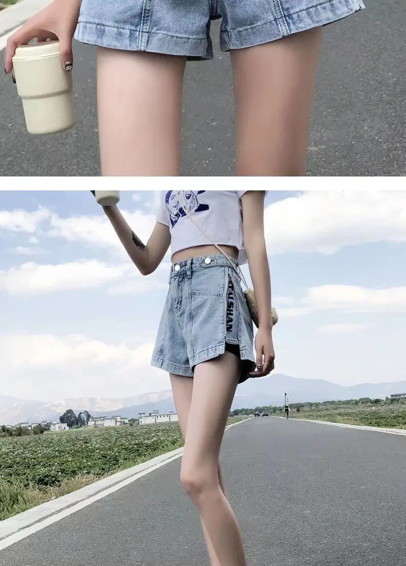 Women's Korean Y2K Black Denim Shorts Summer Thin High Waist A-Line Loose Wide Leg Slimming Hot Pants
