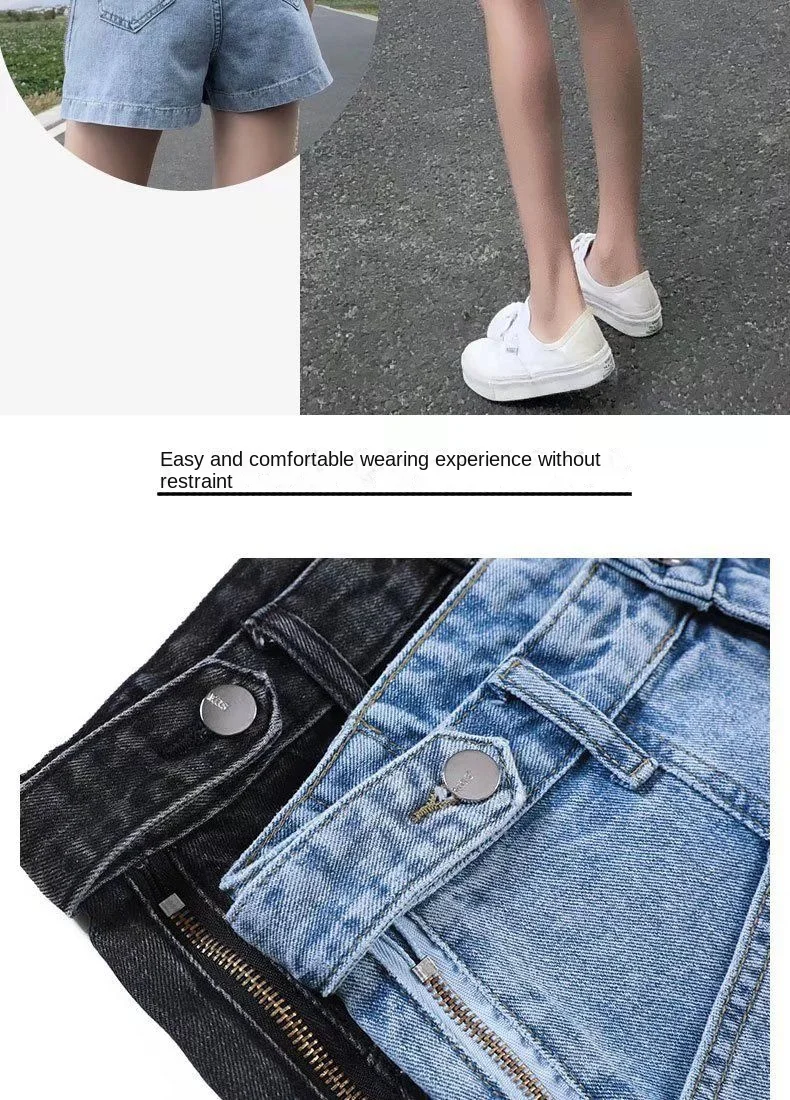 Women's Korean Y2K Black Denim Shorts Summer Thin High Waist A-Line Loose Wide Leg Slimming Hot Pants