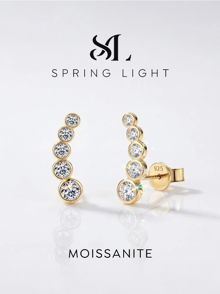 Shiny 0.86CT Curve Real Moissanite Diamond Stud Earrings For Women Real Gift Dating Anniversary Jewelry