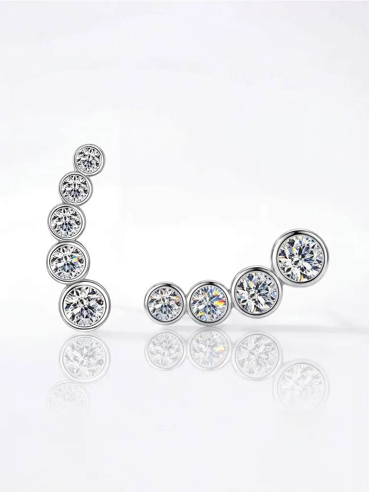 Shiny 0.86CT Curve Real Moissanite Diamond Stud Earrings For Women Real Gift Dating Anniversary Jewelry