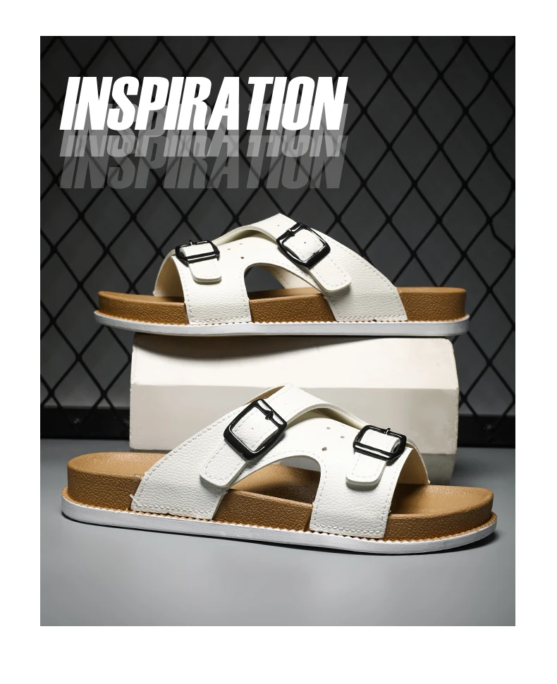 Trendy White Slippers For Men Buckle Designer Slippers Outdoor Beach Shoes Casual Slides Man Comfortable Platform Men's Sandals