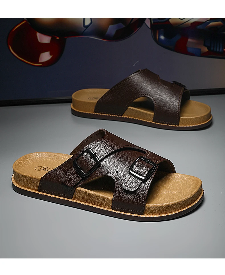 Trendy White Slippers For Men Buckle Designer Slippers Outdoor Beach Shoes Casual Slides Man Comfortable Platform Men's Sandals