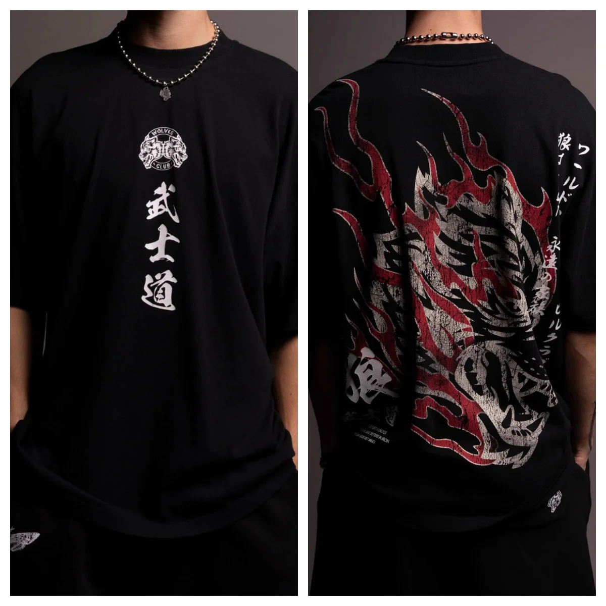 2026 Wolf Head Warrior Short-Sleeved Men's and Women's American Style Sporty Casual Loose-Weave Printed Cotton T-Shirt