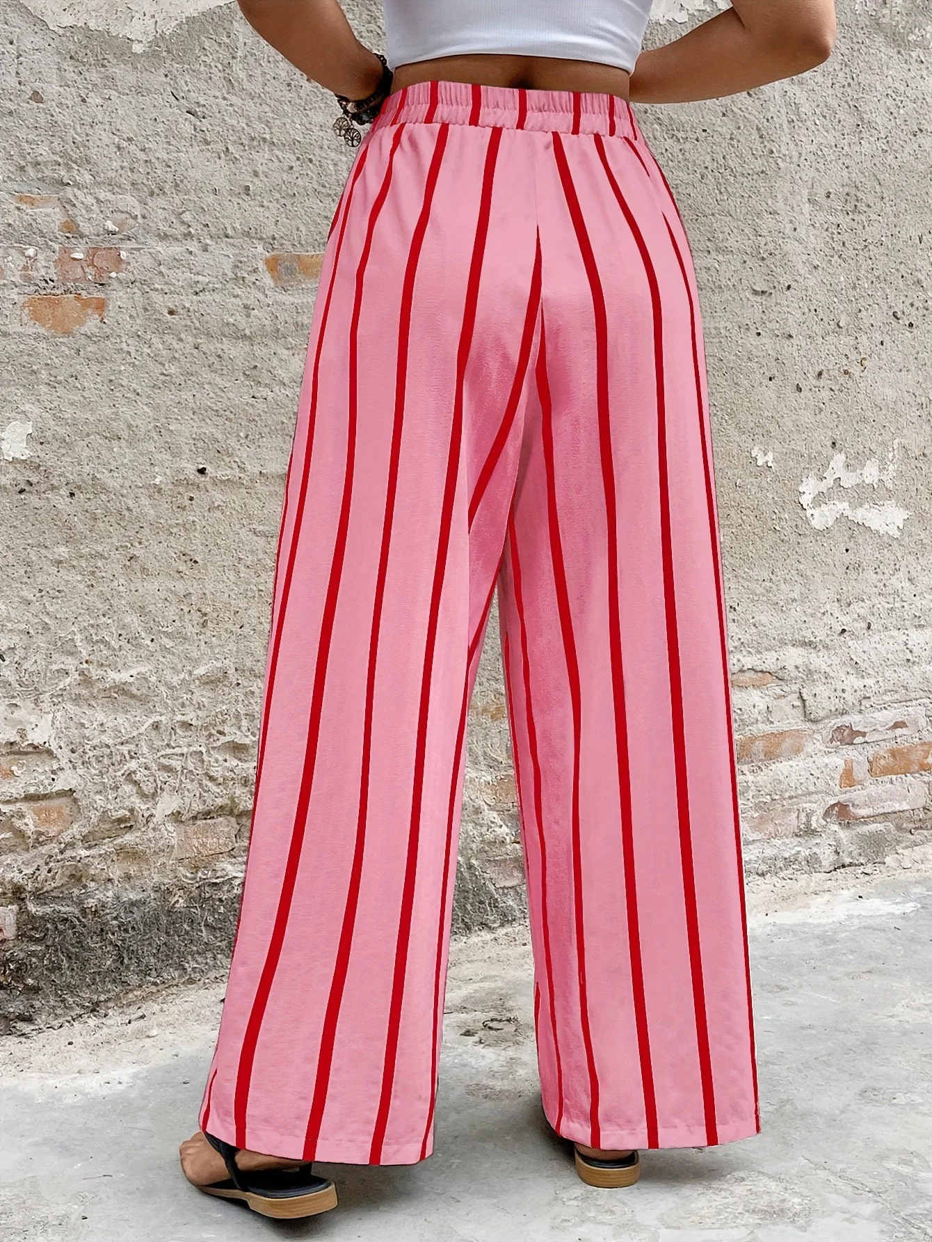 Large Retro Casual Fashion Vacation Texture Pink Striped Versatile Straight Leg Pants
