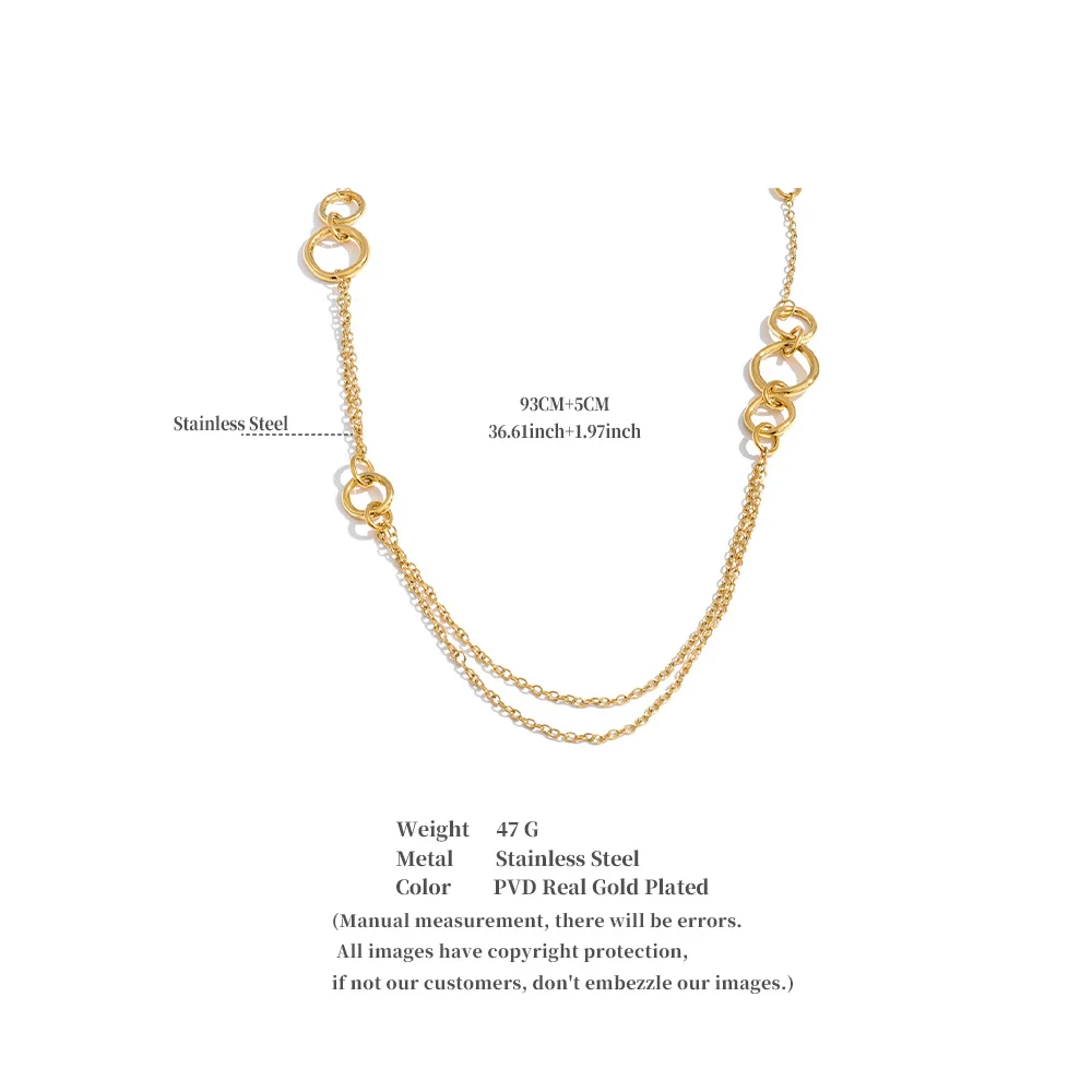 Yhpup 93+5cm Stainless Steel Chain Long Necklace That Goes Down The Chest Summer Vacation Jewelry for Women Accessories