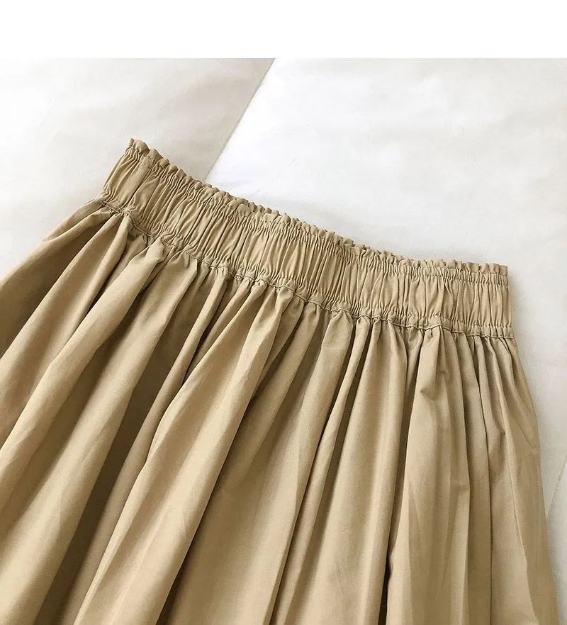 Pure Color Cotton Workwear Khaki Half Skirt Women's 2027Summer New Fashion Korean Style Versatile High-Waisted A-Line Skirt