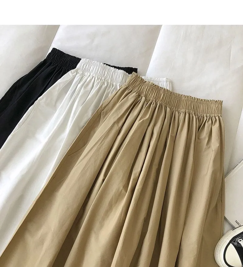 Pure Color Cotton Workwear Khaki Half Skirt Women's 2027Summer New Fashion Korean Style Versatile High-Waisted A-Line Skirt