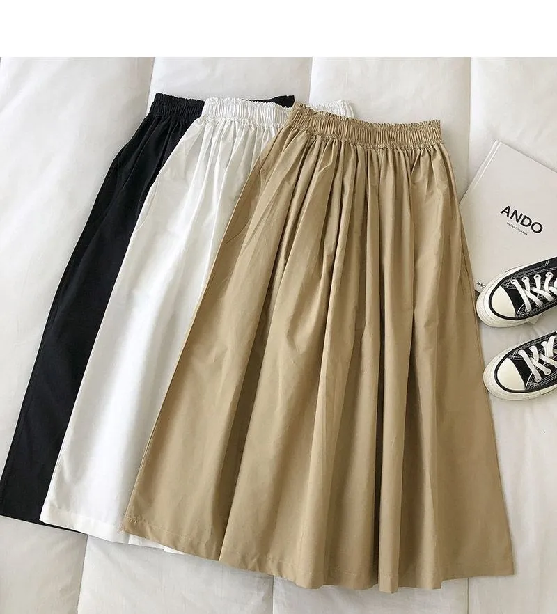 Pure Color Cotton Workwear Khaki Half Skirt Women's 2027Summer New Fashion Korean Style Versatile High-Waisted A-Line Skirt