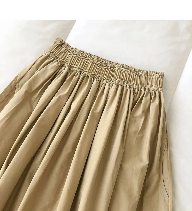 Pure Color Cotton Workwear Khaki Half Skirt Women's 2027Summer New Fashion Korean Style Versatile High-Waisted A-Line Skirt