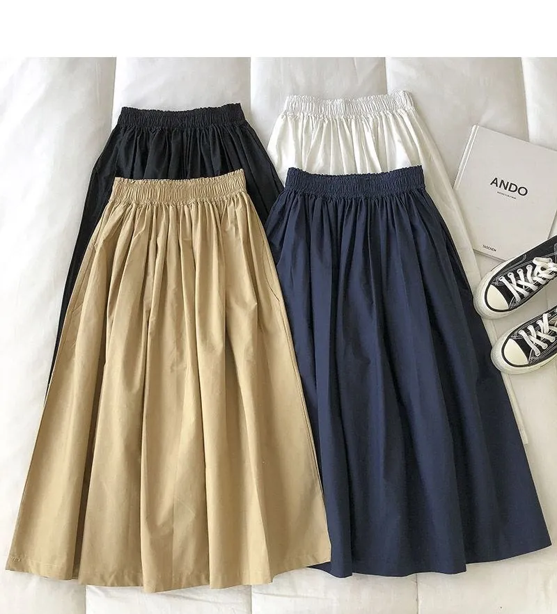 Pure Color Cotton Workwear Khaki Half Skirt Women's 2027Summer New Fashion Korean Style Versatile High-Waisted A-Line Skirt