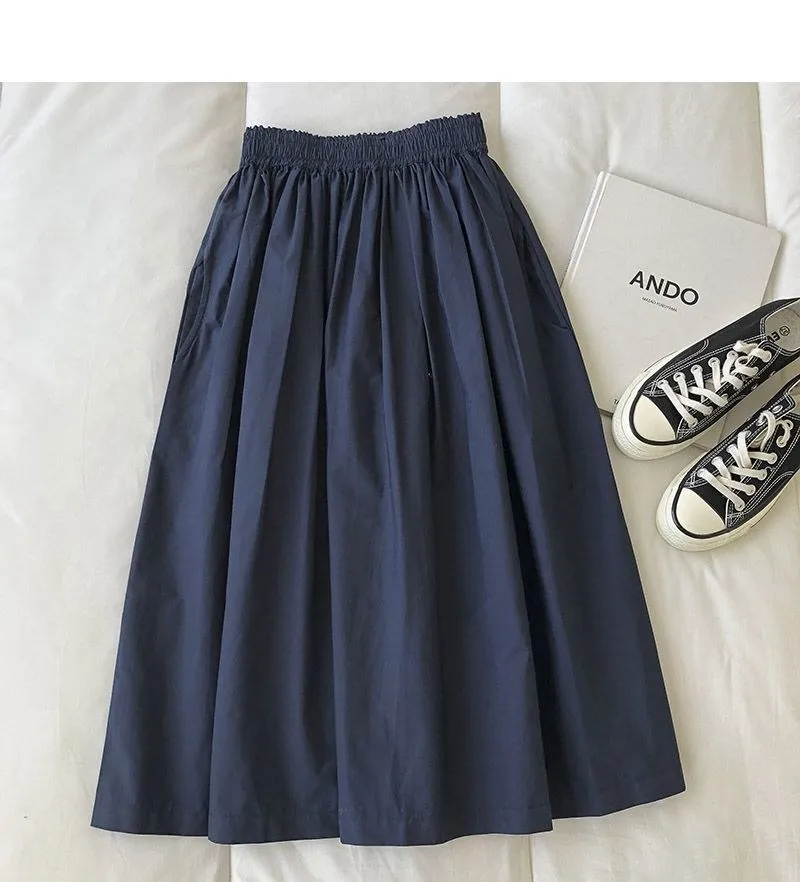Pure Color Cotton Workwear Khaki Half Skirt Women's 2027Summer New Fashion Korean Style Versatile High-Waisted A-Line Skirt