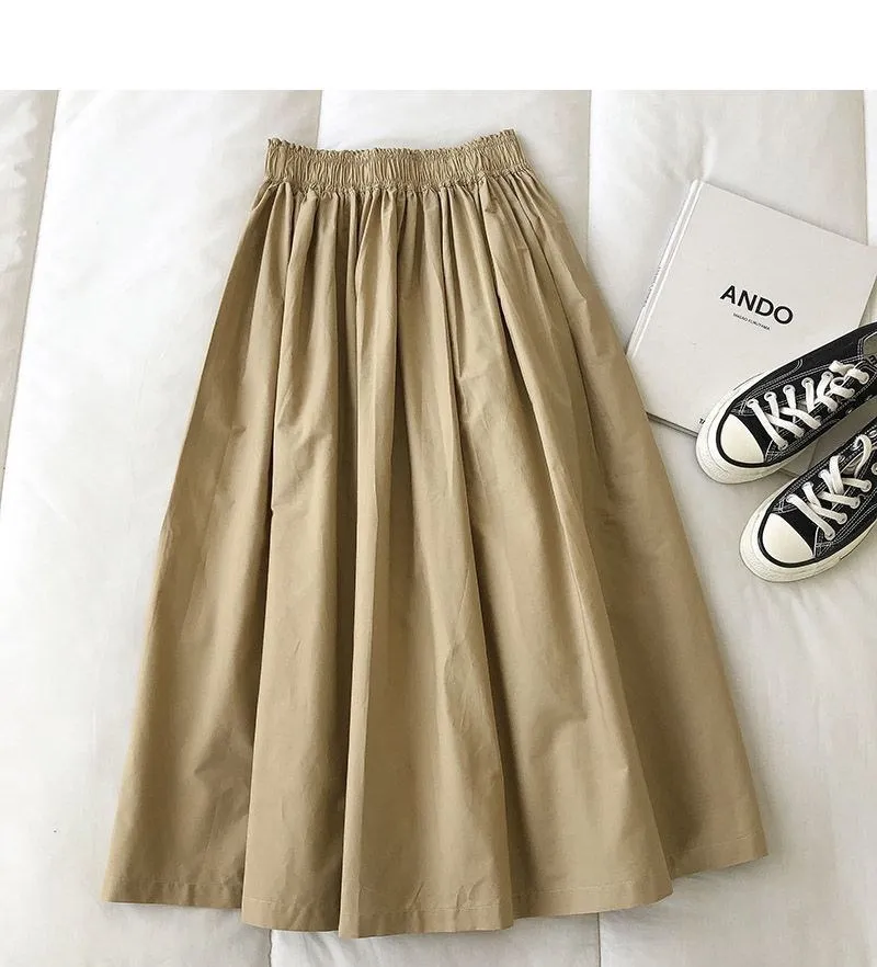 Pure Color Cotton Workwear Khaki Half Skirt Women's 2027Summer New Fashion Korean Style Versatile High-Waisted A-Line Skirt