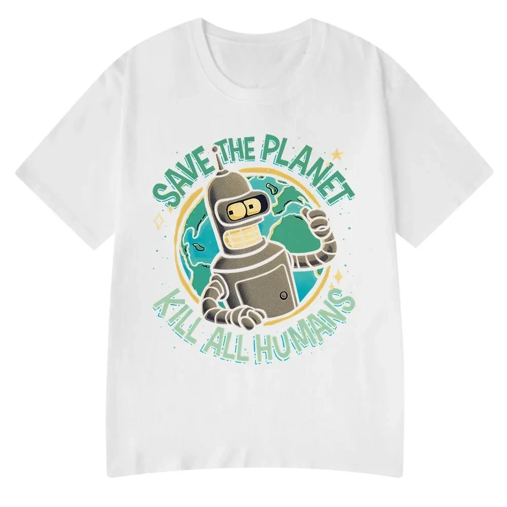Funny Save The Planet Kill All Humans Robot Graphic Print T Shirt Women Fashion Summer Short Sleeve T-shirt Clothing streetwear