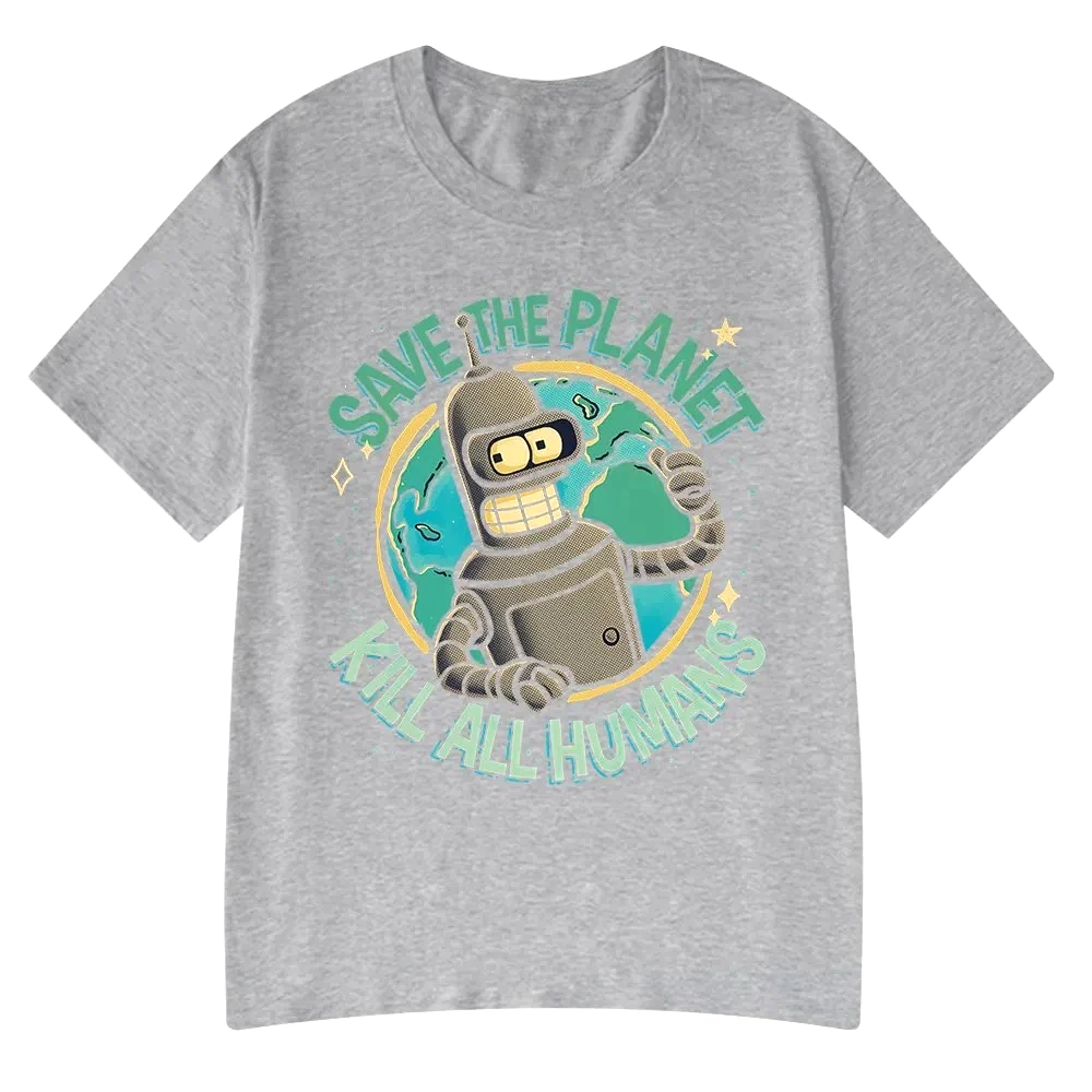Funny Save The Planet Kill All Humans Robot Graphic Print T Shirt Women Fashion Summer Short Sleeve T-shirt Clothing streetwear