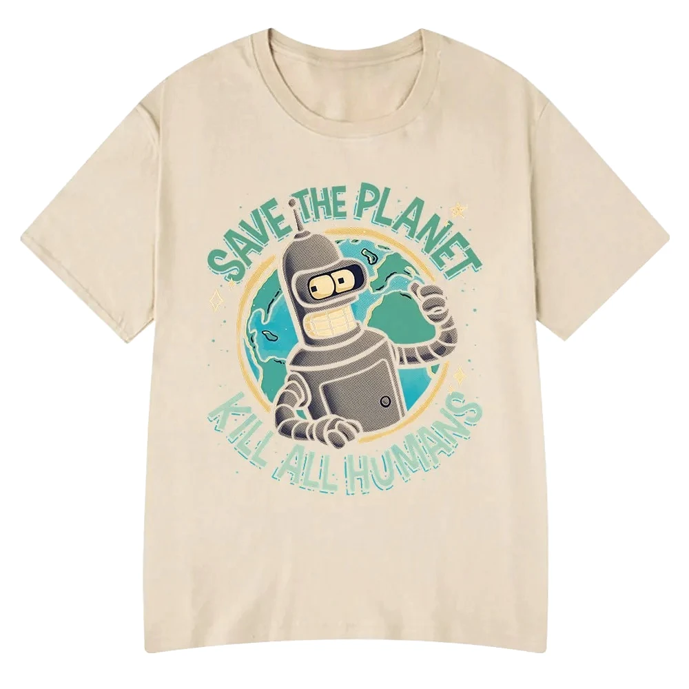 Funny Save The Planet Kill All Humans Robot Graphic Print T Shirt Women Fashion Summer Short Sleeve T-shirt Clothing streetwear