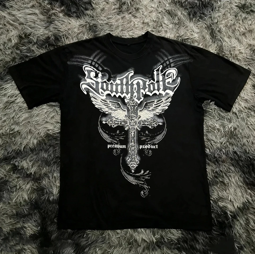 Classic Y2K Gothic Style High Street T-shirt Print Oversized T Shirt Harajuku Round Neck Cotton Tops 2026 Summer Men Women Tops