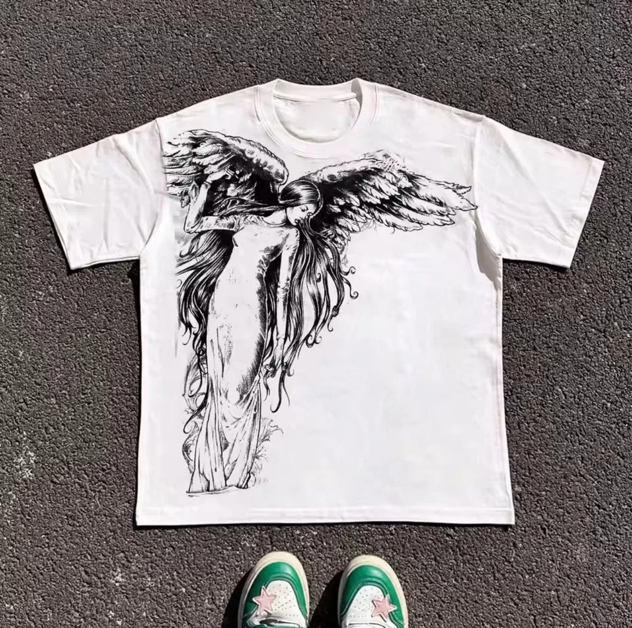 Classic Y2K Gothic Style High Street T-shirt Print Oversized T Shirt Harajuku Round Neck Cotton Tops 2026 Summer Men Women Tops